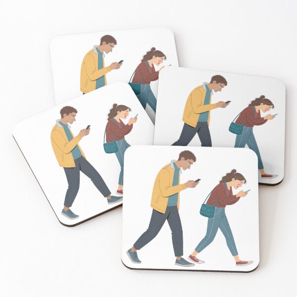 Item preview, Two individuals walking while engrossed in their smartphones. designed and sold by DedeeArtthai.