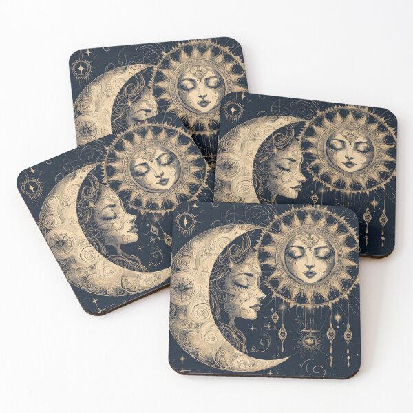 Item preview, Sun & Moon Spirits. Esoteric celestial illustration designed and sold by Shoot-The-Moon.