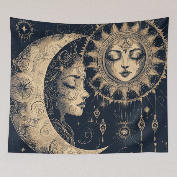 Item preview, Sun & Moon Spirits. Esoteric celestial illustration designed and sold by Shoot-The-Moon.