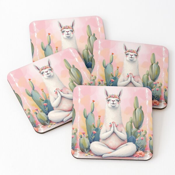 Item preview, Happy zen llama meditating with cactus, llama meditation, meditating llama, hummingbirds designed and sold by Coolparrotgirl.
