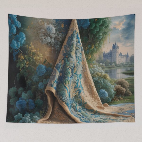 Item preview, Castle 19th century, tapestry decorated with blue flowers,oil paint. designed and sold by elegantpaterns.