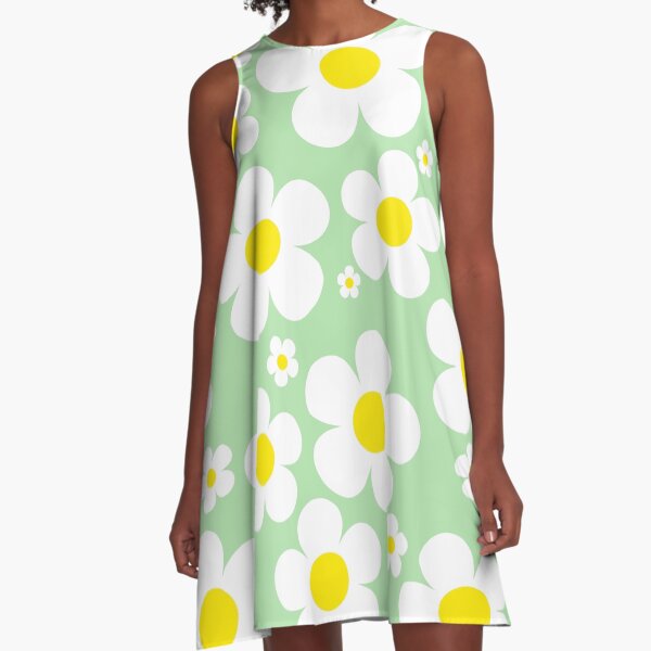 Item preview, Retro Mod 60's Yellow and White Flowers Green Background designed and sold by MellowCat.