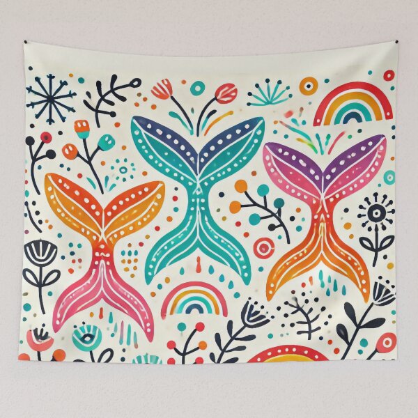 Item preview, Scandinavian Folk Art Rainbow Animals - Three Whale Tails by heidiannemorris designed and sold by FOLK ART FUSION by heidiannemorris.