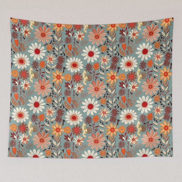 Item preview, Summer Sensation Florals: A bohemian-inspired pattern with flowing lines and abstract shapes, intertwined with large white daisies for a vibrant and energetic look. designed and sold by Grang Art Artistic Designs.