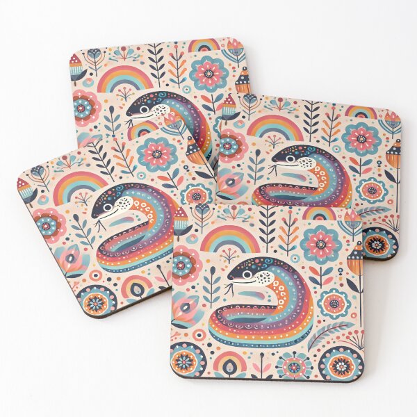Item preview, Scandinavian Folk Art Rainbow Animals - Cute Colourful Slow Worm by heidiannemorris designed and sold by FOLK ART FUSION by heidiannemorris.