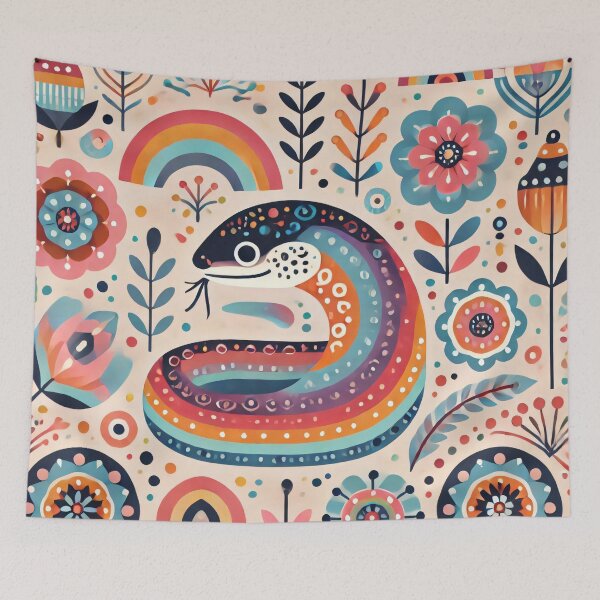Item preview, Scandinavian Folk Art Rainbow Animals - Cute Colourful Slow Worm by heidiannemorris designed and sold by FOLK ART FUSION by heidiannemorris.