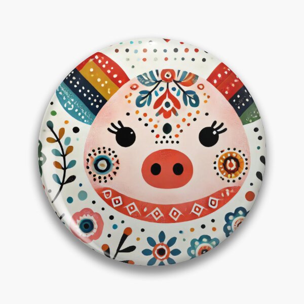 Item preview, Scandinavian Folk Art Rainbow Animals - Cute Colourful Pig by heidiannemorris designed and sold by FOLK ART FUSION by heidiannemorris.