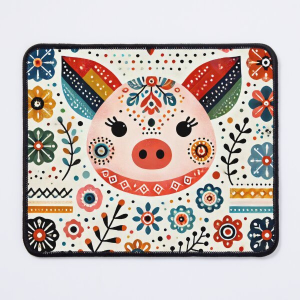 Item preview, Scandinavian Folk Art Rainbow Animals - Cute Colourful Pig by heidiannemorris designed and sold by FOLK ART FUSION by heidiannemorris.