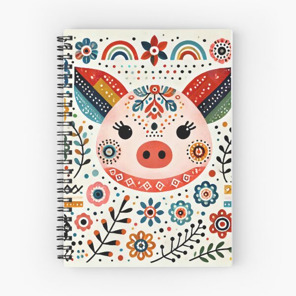 Item preview, Scandinavian Folk Art Rainbow Animals - Cute Colourful Pig by heidiannemorris designed and sold by FOLK ART FUSION by heidiannemorris.