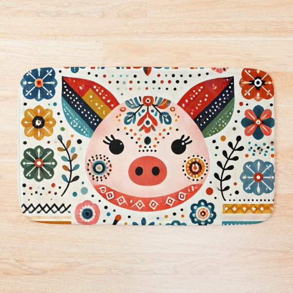 Item preview, Scandinavian Folk Art Rainbow Animals - Cute Colourful Pig by heidiannemorris designed and sold by FOLK ART FUSION by heidiannemorris.