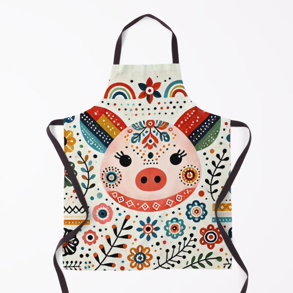 Item preview, Scandinavian Folk Art Rainbow Animals - Cute Colourful Pig by heidiannemorris designed and sold by FOLK ART FUSION by heidiannemorris.