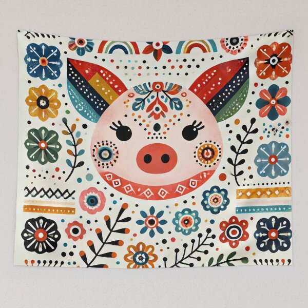 Item preview, Scandinavian Folk Art Rainbow Animals - Cute Colourful Pig by heidiannemorris designed and sold by FOLK ART FUSION by heidiannemorris.