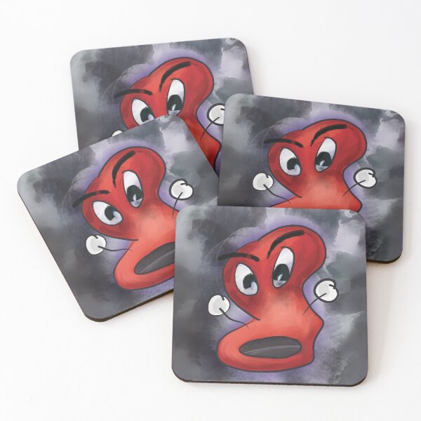 Item preview, ANGERCELL // Hand-drawn comic character - Angry and cheeky on blue and grey watercolor background designed and sold by artbymuni.