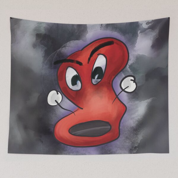 Item preview, ANGERCELL // Hand-drawn comic character - Angry and cheeky on blue and grey watercolor background designed and sold by artbymuni.