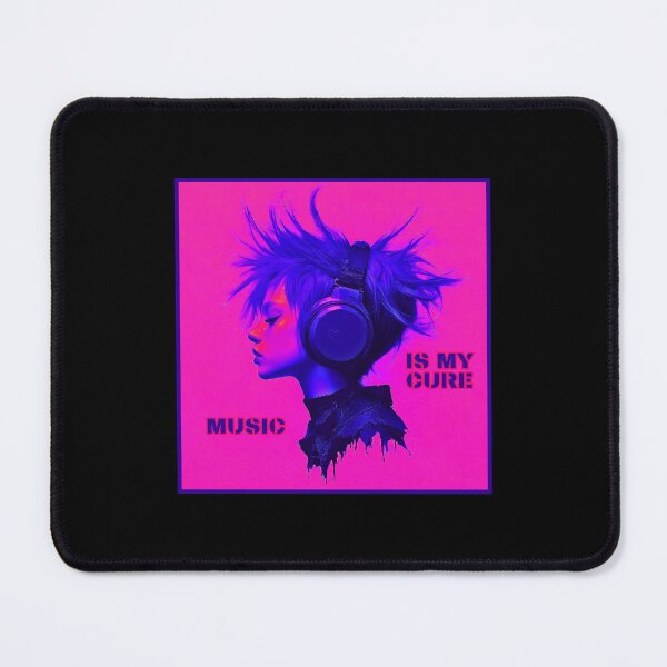 Item preview, Music is my cure, vivid pink artwork with headphones, blue and pink designed and sold by silent-violin.