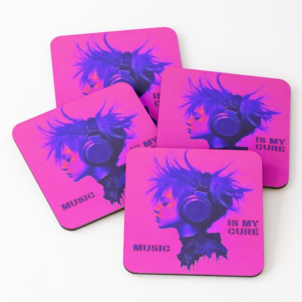 Item preview, Music is my cure, vivid pink artwork with headphones, blue and pink designed and sold by silent-violin.