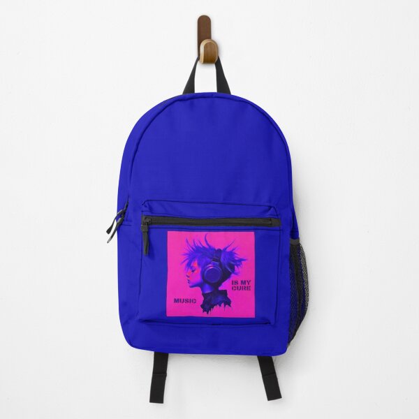 Item preview, Music is my cure, vivid pink artwork with headphones, blue and pink designed and sold by silent-violin.
