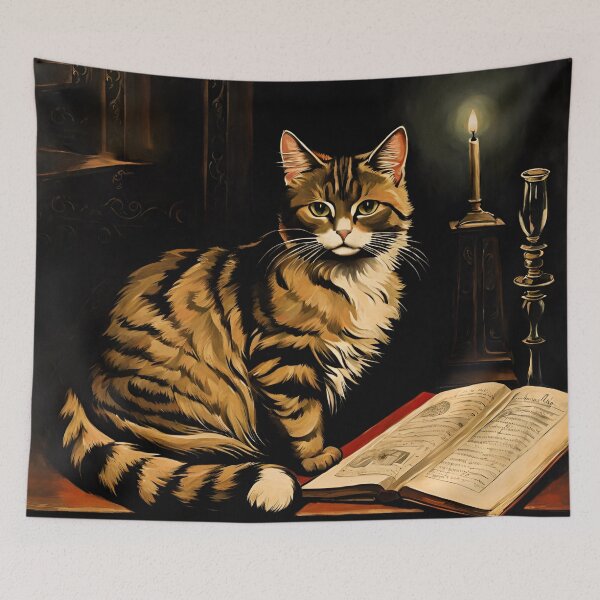 Item preview, Vintage Cat Art: Brown Tabby Cat in a Gothic Setting | Animal Art | Gothic Art | Cat Art | Cat Oil Painting designed and sold by UnhingedBird.