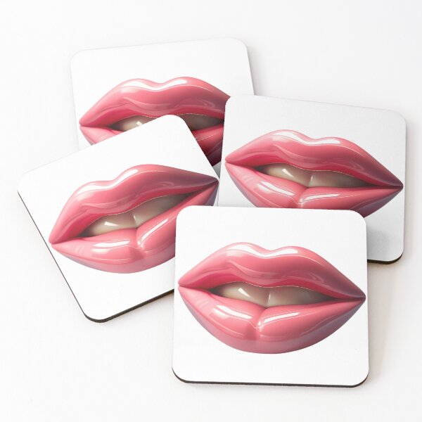 Item preview, Glossy Pink Lips with Reflective Surface on Black Background designed and sold by Creative88Art.