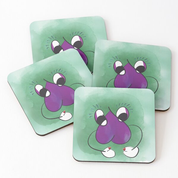 Item preview, HEART // Hand-drawn cartoon character - Joyful, seductive and cheeky purple on green watercolor background designed and sold by artbymuni.