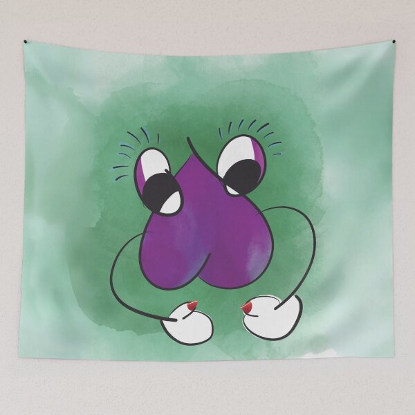 Item preview, HEART // Hand-drawn cartoon character - Joyful, seductive and cheeky purple on green watercolor background designed and sold by artbymuni.