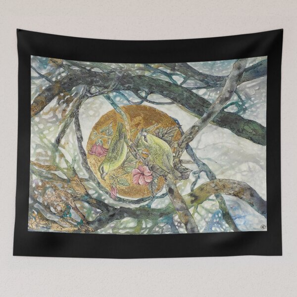 Item preview, Endangered Maui Parrotbill Watercolor Art – Tropical Hawaiian Wildlife Painting by AJJ Arts designed and sold by AJJARTSLLC.