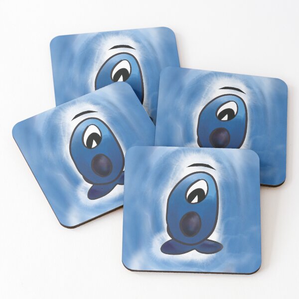 Item preview, FEAR // Hand drawn cartoon character - afraid, scared and excited, blue on blue and white watercolor background designed and sold by artbymuni.