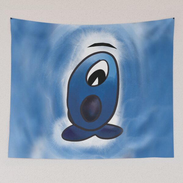 Item preview, FEAR // Hand drawn cartoon character - afraid, scared and excited, blue on blue and white watercolor background designed and sold by artbymuni.