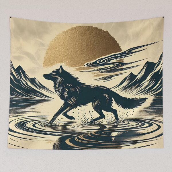 Item preview, Gold Charcoal Wolf on Water, Ai Generated Art  designed and sold by ACC .