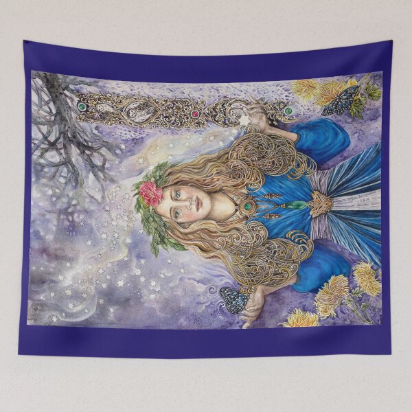 Item preview, Lyra, Star Catcher – Watercolor Art of Celtic Woman with Owls and Stars by AJJ Arts designed and sold by AJJARTSLLC.