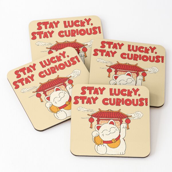 Item preview, Stay Lucky, Stay Curious! Lucy Cat, maneki neko designed and sold by Mariana Piana.