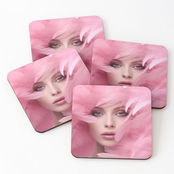 Item preview, Close up fashion studio photo of an elegant woman in pink feathers designed and sold by anytka.