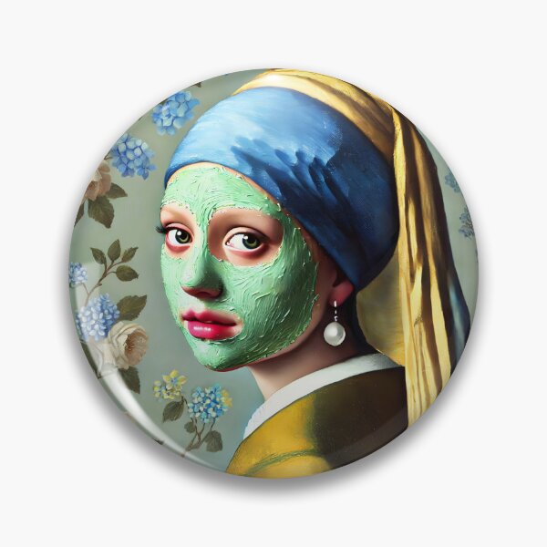 Item preview, Girl a pearl Earring with a green beauty mask on - remake of Girl with a pearl Earring by Vermeer designed and sold by EmeraldeaArt.