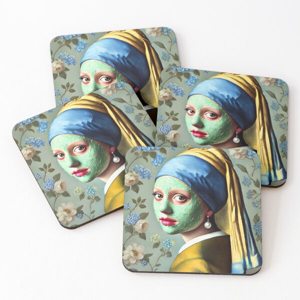 Item preview, Girl a pearl Earring with a green beauty mask on - remake of Girl with a pearl Earring by Vermeer designed and sold by EmeraldeaArt.