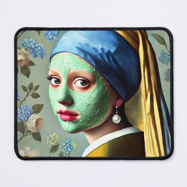 Item preview, Girl a pearl Earring with a green beauty mask on - remake of Girl with a pearl Earring by Vermeer designed and sold by EmeraldeaArt.