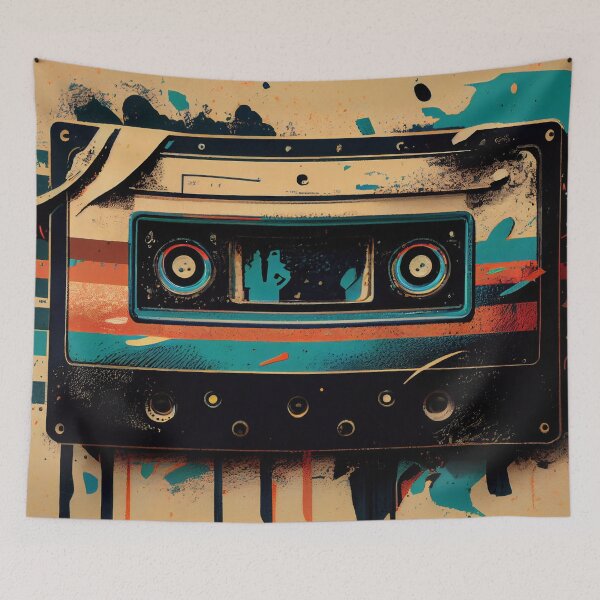 Item preview, Hand-drawn comic retro audio cassette. Colorful background in art retro-futuristic style designed and sold by anytka.