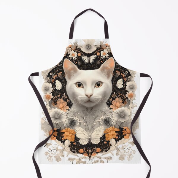 Item preview, White cat among flowers and butterflies designed and sold by EronCreations.