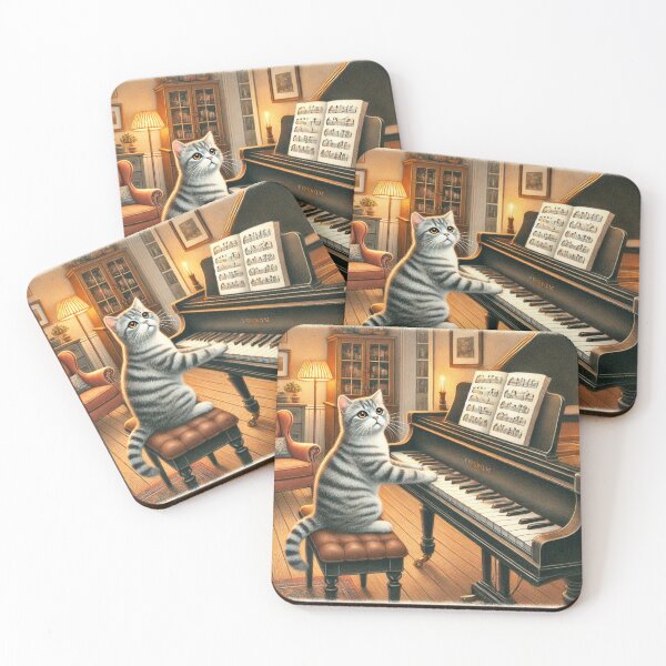 Item preview, Whimsical Gray Cat Playing Piano   designed and sold by Aisha  Hamza.