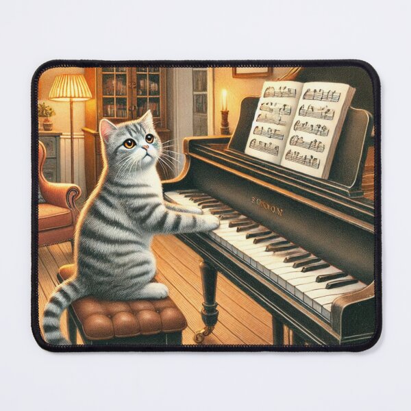 Item preview, Whimsical Gray Cat Playing Piano   designed and sold by Aisha  Hamza.