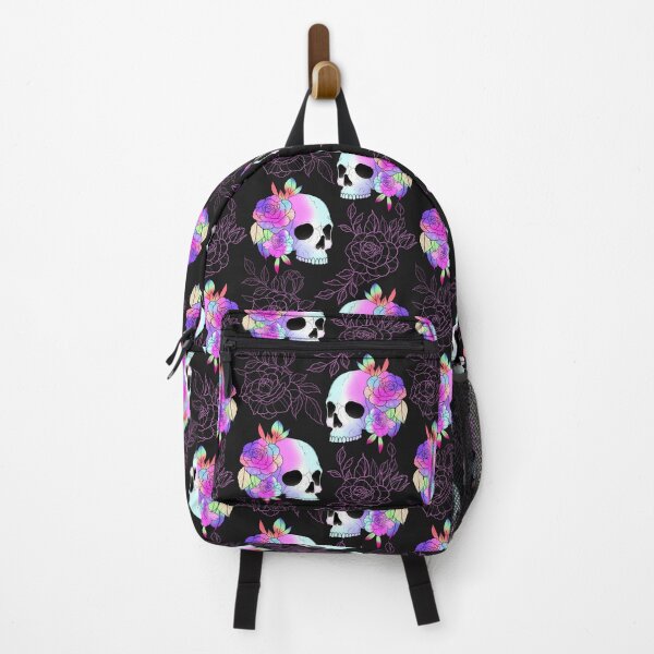 Item preview, Skulls and neon rainbow roses designed and sold by BlueMothShop.