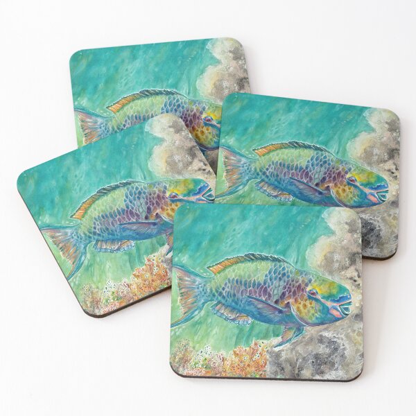 Item preview, Uhu (Rainbow Parrotfish) – Vibrant Hawaiian Marine Life Watercolor Art by AJJ Arts designed and sold by AJJARTSLLC.