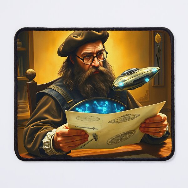 Item preview, Renaissance Man with the plan of an aircraft futuristical vintage mix Pun Art he is like Leonardo daVinci designed and sold by EmeraldeaArt.