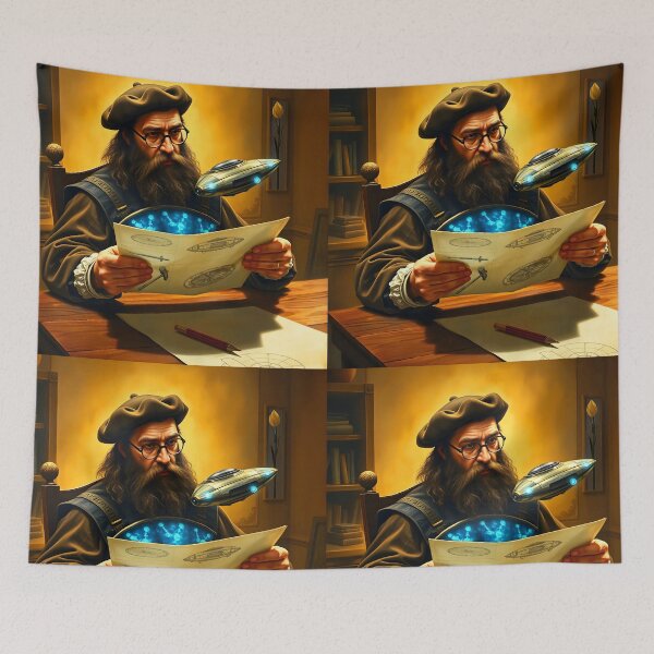 Item preview, Renaissance Man with the plan of an aircraft futuristical vintage mix Pun Art he is like Leonardo daVinci designed and sold by EmeraldeaArt.