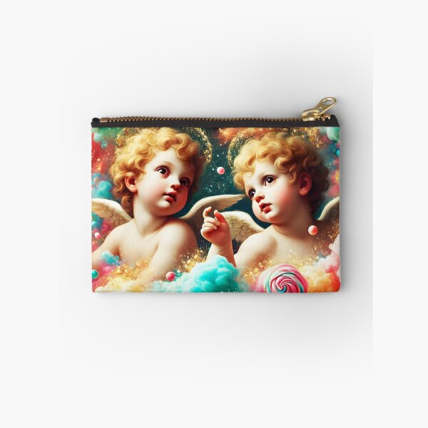 Item preview, Renaissance Pun on little Cherubs with cottoncandy colorful clouds and golds parklings designed and sold by EmeraldeaArt.