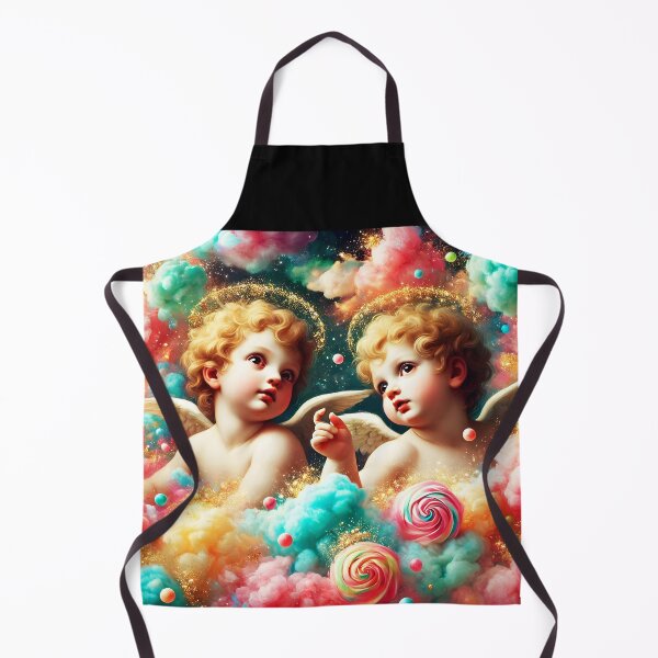 Item preview, Renaissance Pun on little Cherubs with cottoncandy colorful clouds and golds parklings designed and sold by EmeraldeaArt.