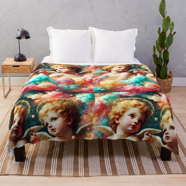 Item preview, Renaissance Pun on little Cherubs with cottoncandy colorful clouds and golds parklings designed and sold by EmeraldeaArt.