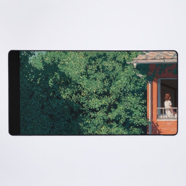 Item preview, Japanese Anime Girl Gazing From Balcony Amidst Lush Greenery designed and sold by regnumsaturni.
