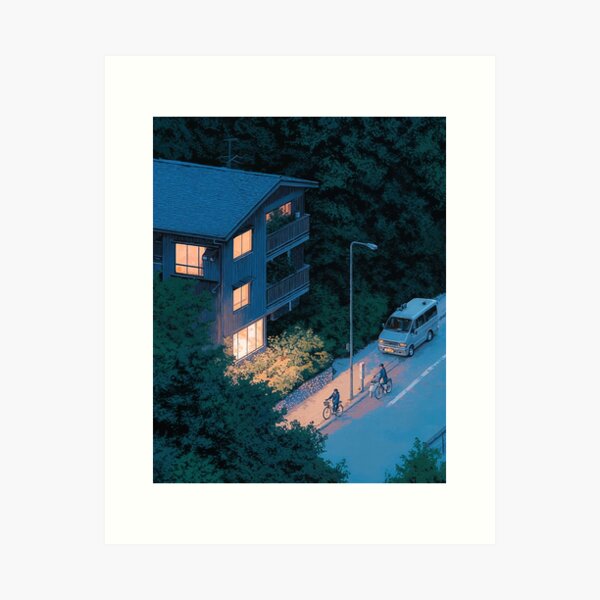 Item preview, Japanese Anime Night Street Scene With Cyclists designed and sold by regnumsaturni.