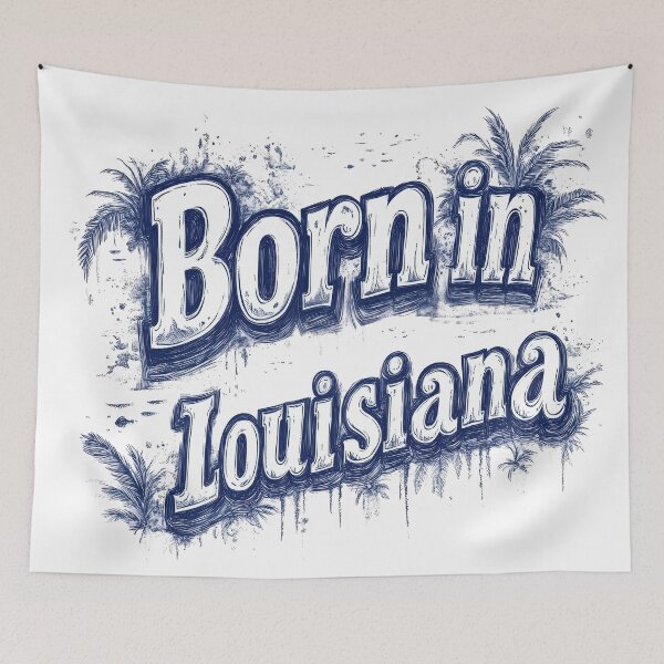 Item preview, Born in Louisiana Palm Trees Blue Typography designed and sold by OriginalBeerCat.