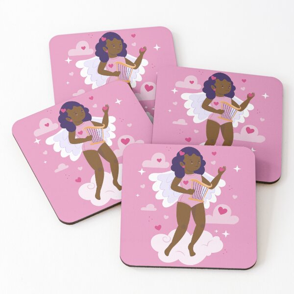 Item preview, black cherub african angel harp hearts clouds girl designed and sold by Gossip Rag.